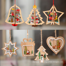 2021 New Year 1PC 2D 3D Christmas Ornament Wooden Hanging Pendants Star Xmas Tree Bell Christmas Decorations For Home Navidad